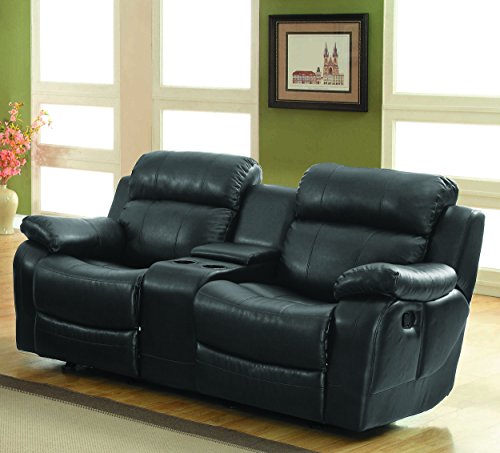 Homelegance Marille Reclining Loveseat w/ Center Console Cup Holder, Black Bonded Leather