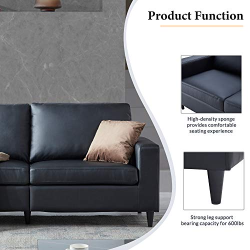 GAOPAN Modern Living Room Furniture Set Include 3 Seaters Sofá & Loveseat, Skin-Friendly Tufted Back Cushions and Solid Frame Upholstered, Black, 2 Pieces PU Leather Sectional Sofa Couch