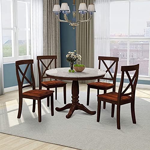 Zebery Harper Bright Designs 5 Piece Dining Set Rubber Wood/ 1 Table with Marble Top and 4 Chair/Kitchen Room Dining Room Furniture (Espresso)
