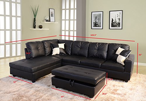 Beverly Fine Funiture Sectional Sofa Set, 91A Black
