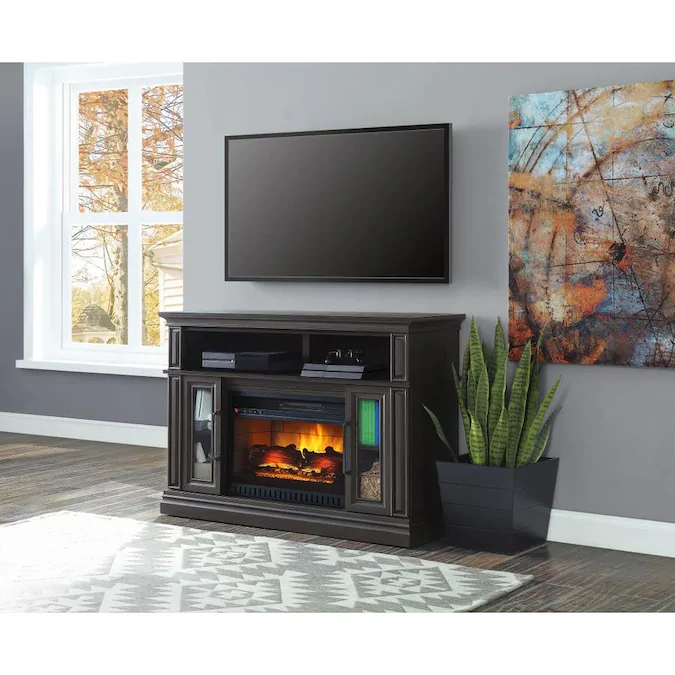 Whalen 47.75-in W Acacia Grain with Warm Brown Infrared Quartz Electric Fireplace
