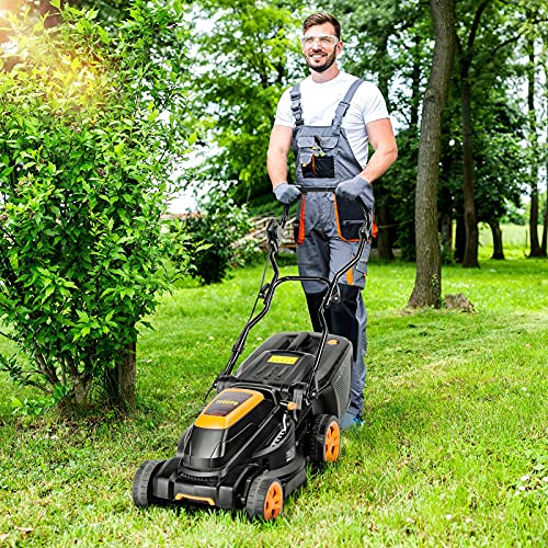TECCPO 40V Cordless Lawn Mower, 15'' Brushless Lawn Mower with 4.0 Ah&2.5 Ah Batteries, 6 Mowing Heights, 10.6 Gal Grass Box, 3 Operation Heights, Charger Included - TDLM4065A