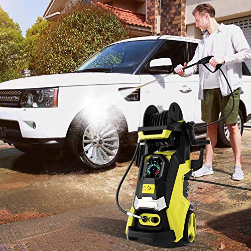 TEANDE Smart Pressure Washer 3800 PSI Electric High Powerful Touch Screen 3 Gear Level with Telescopic Handle, Hose Reel (Yellow)