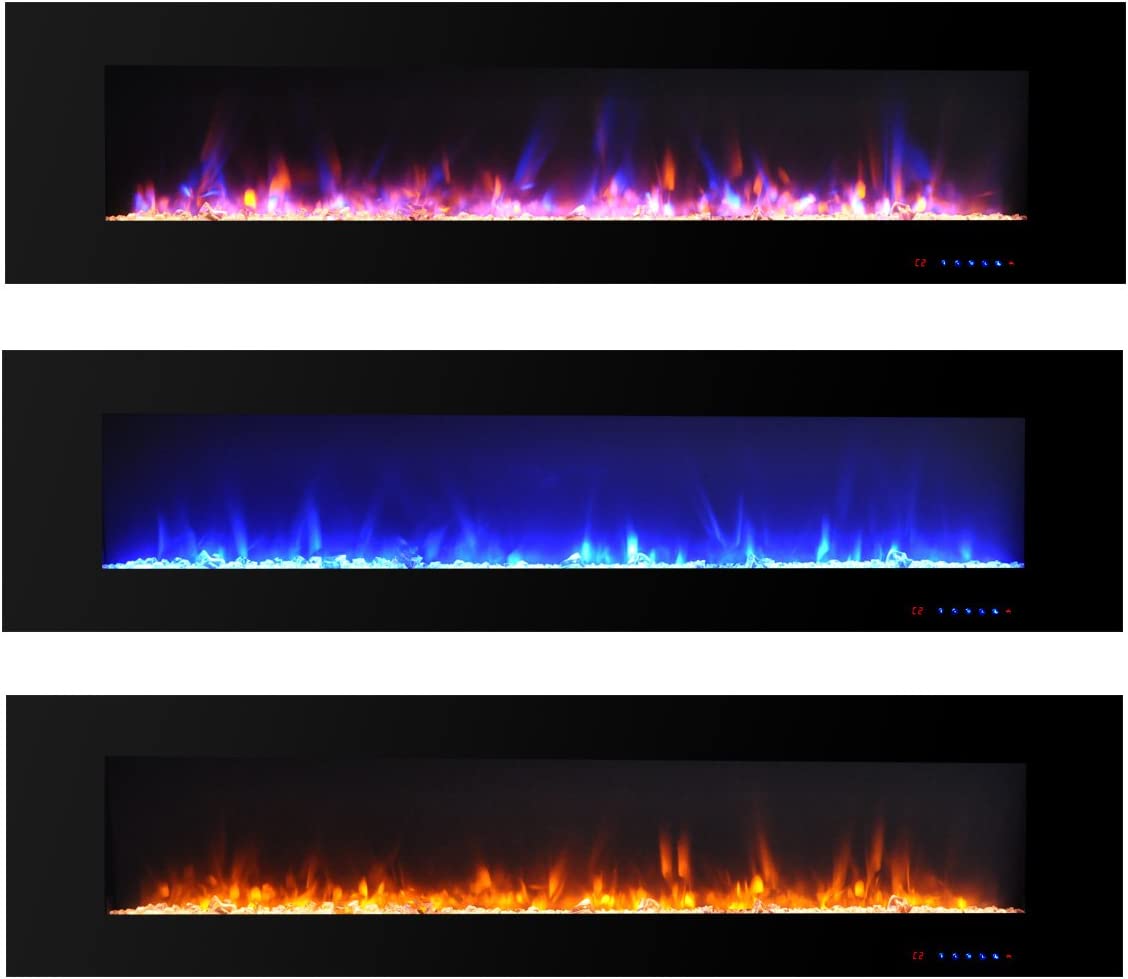 Valuxhome WM84 84 in. 750/1500W Wall Mounted Log and Crystals Fireplace with Remote Black New