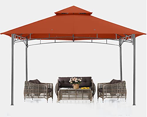 ABCCANOPY 11x11 Patio Gazebos for Patios Double Roof Soft Canopy Garden Backyard Gazebo for Shade and Rain, Rust Red