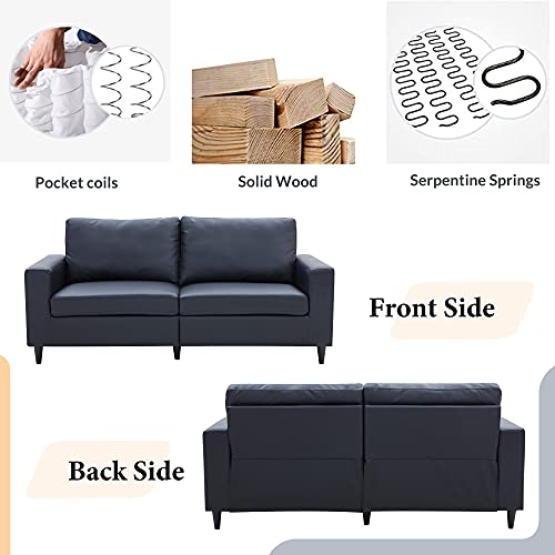 GAOPAN Modern Living Room Furniture Set Include 3 Seaters Sofá & Loveseat, Skin-Friendly Tufted Back Cushions and Solid Frame Upholstered, Black, 2 Pieces PU Leather Sectional Sofa Couch