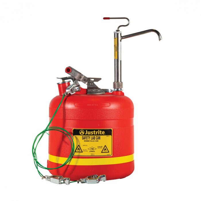 Justrite 5 Gallon Plastic Safety Can, With Stainless Steel Piston Pump