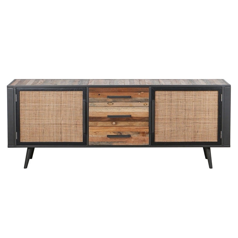 Nordic Smooth Boat Wood & Iron Buffet 2 Doors 3 Drawers in Natural