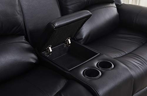 Betsy Furniture Bonded Leather Reclining Sofa Loveseat Glider Chair in Multiple Colors, 8018 (Black, Loveseat)