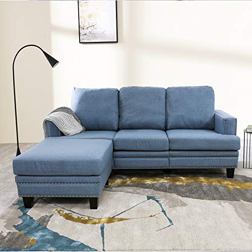 LOKATSE HOME Modern Fabric Lounge Sectional Slepper Sofa Couch for Living Room Furniture, Set, Blue