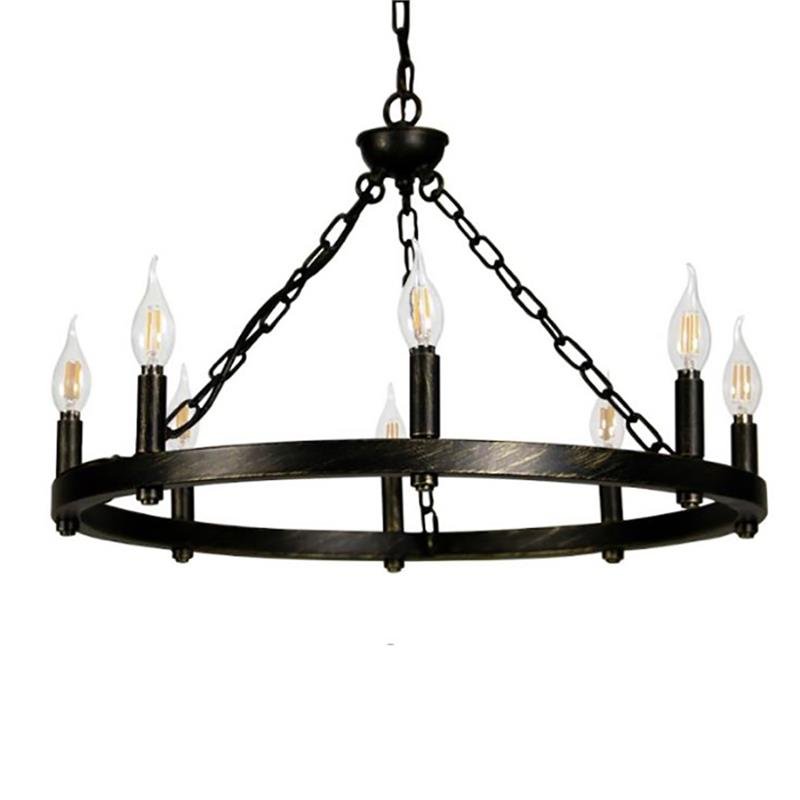 8-Light Chandelier Wagon Wheel Black Stainless Steel Frame