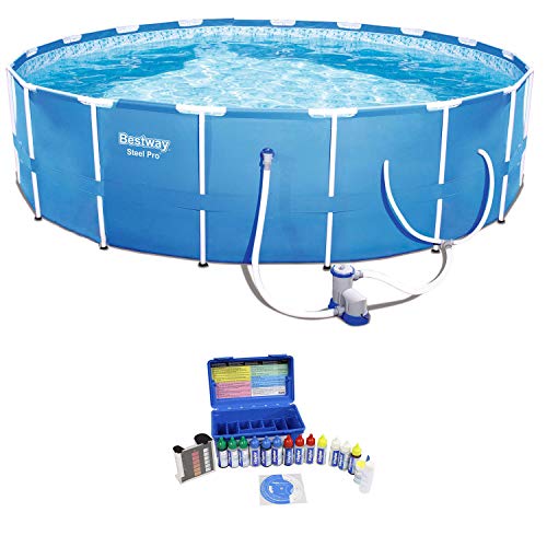 Bestway 12 x 12 Foot Steel Frame Pool and Chlorine pH Alkaline Water Test Kit