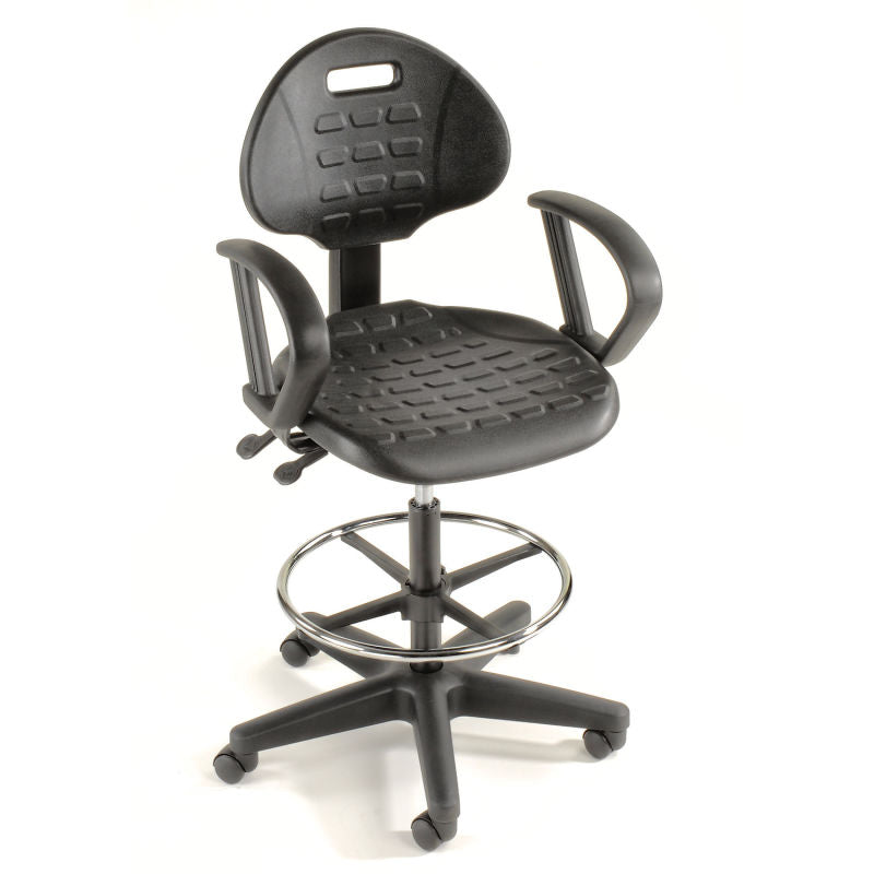 Interion® Ergonomic Stool With Arms - Polyurethane - 5 Way Adjustment - Black