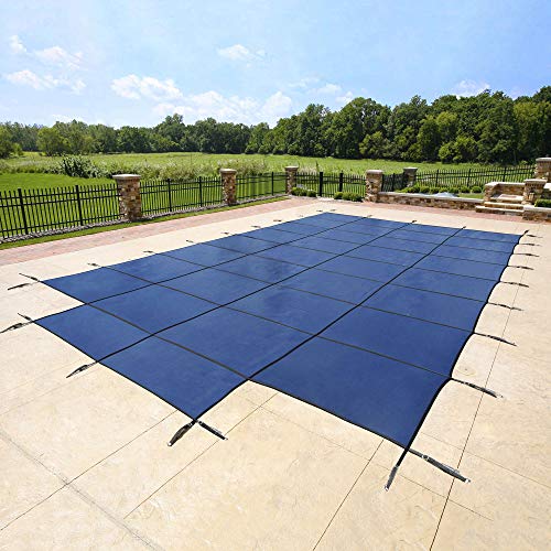 Arctic Armor Mesh Rectangular Safety Cover for 16ft x 36ft In-Ground Pools with 4ft x 8ft CENTER Step Sections- 12 Year Warranty Color: Blue (WS347BU)