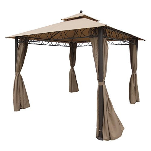 International Caravan Furniture Piece Square 10 Foot Double Vented Gazebo With Drapes