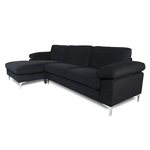 Modern Large Velvet Fabric Sectional Sofa, L-Shape Couch with Left Hand Facing Chaise Lounge