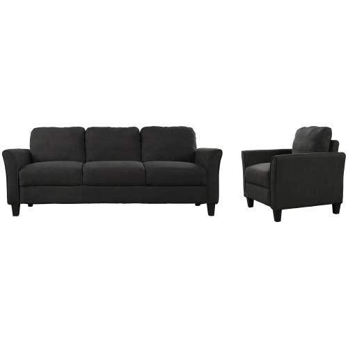 UNIROI Piece Living Room, 3 Seats Loveseat Single Chair Sofa Set, Black
