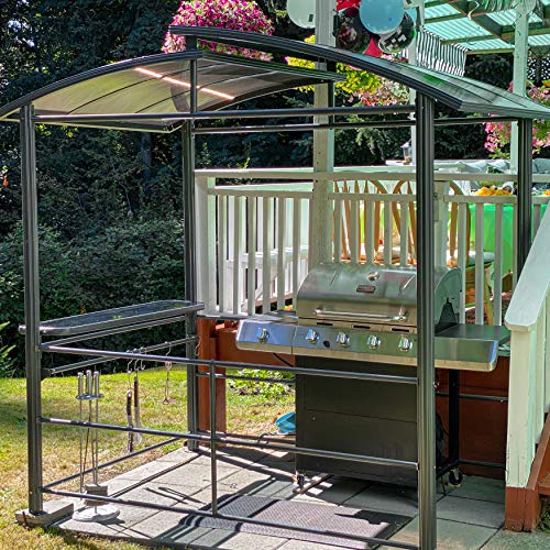 ALEKO GZBHTG01 Steel Hard Top BBQ Gazebo Grill Shelter Canopy with Serving Tables 8 x 5 x 8 Feet Brown