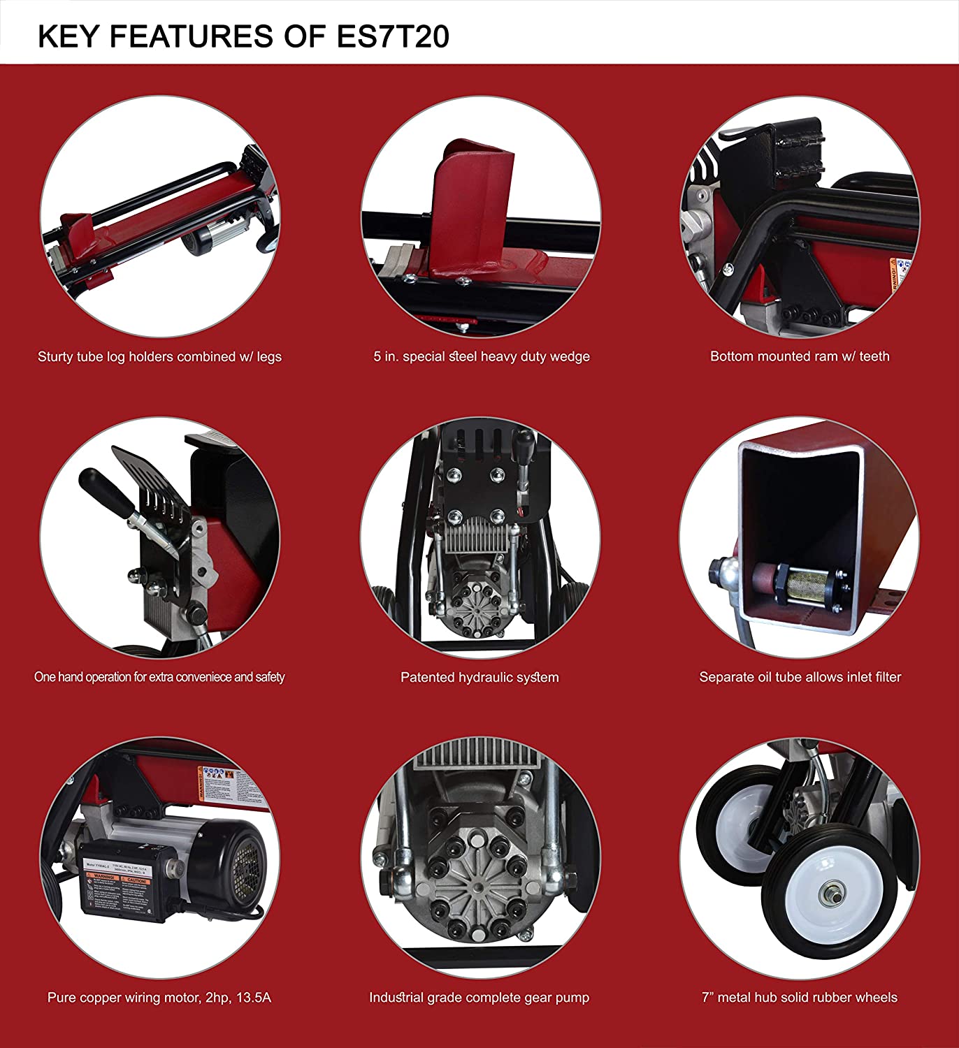 Boss Industrial ES7T20 Electric Log Splitter 115V 2 HP 7 Ton Manufacturer RFB