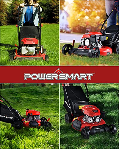PowerSmart Lawn Mower, 21-inch & 170CC, Gas Powered Push Lawn Mower with 4-Stroke Engine, 3-in-1 Gas Mower in Color Red/Black, 5 Adjustable Heights (1.18''-3.0'' ), DB2194PR