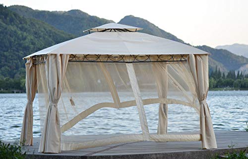 SUFUBAI 10x12ft Outdoor BBQ Gazebo Tent, Outdoor Gazebo Canopy Shelter with Mosquito Netting Large Party Tent UV Block Sun Shade for Lawns Deck Backyard Garden