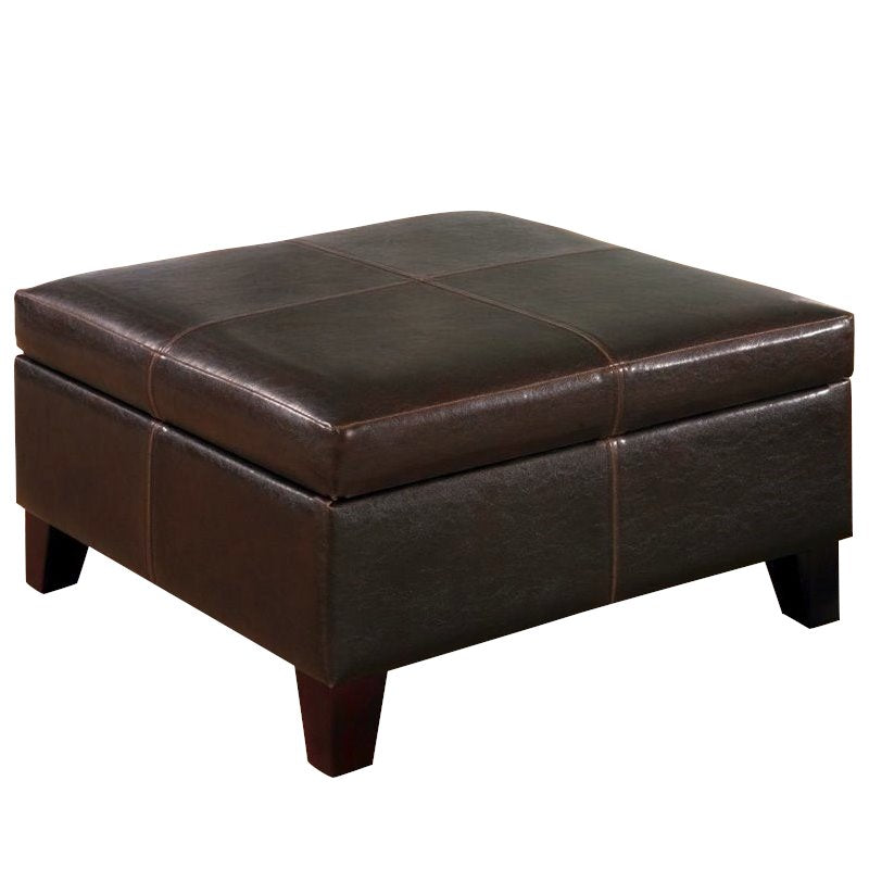 Faux Leather Square Coffee Table Ottoman in Dark Brown