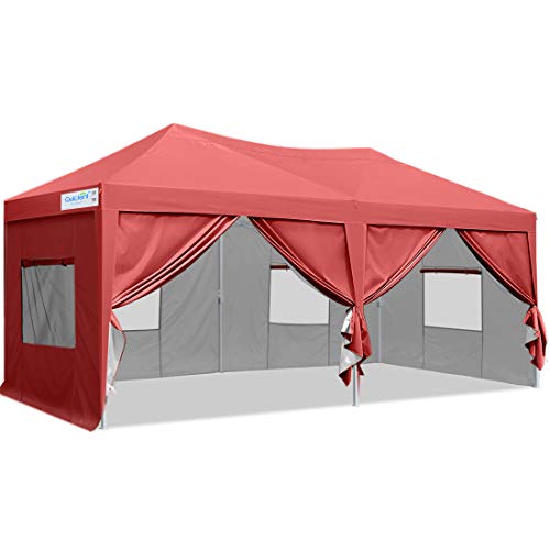 Quictent Privacy 10x20 ft EZ Pop Up Canopy Tent Party Tent Outdoor Event Gazebo with Sidewalls 100% Waterproof-(Burgundy)