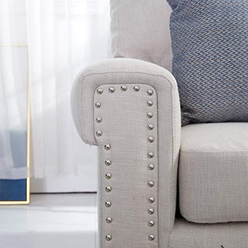 2 Piece Mid Century Modern Upholstered Sofa and Loveseat Sets Couch Living Room Furniture, Beige