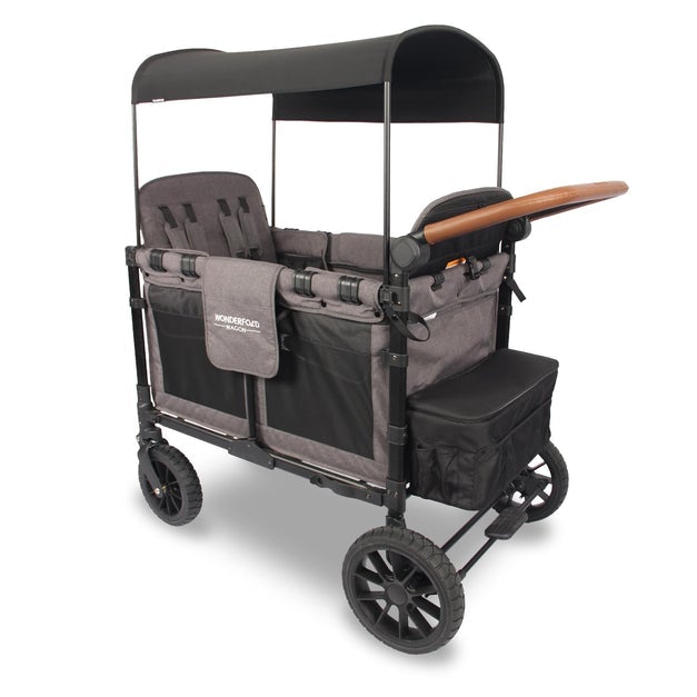 WonderFold W4 Luxe Push/Pull 4-Passenger Quad Stroller Wagon Gray With Black Frame New