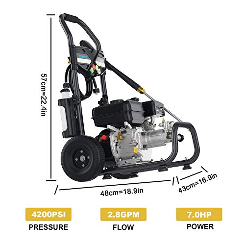 TEANDE Gas Pressure Washer 4200PSI 212CC Pressure Washer 2.8GPM Gasline Power Washer, 5 Adjustable Nozzles,1Gallon Flue Tank (Black)