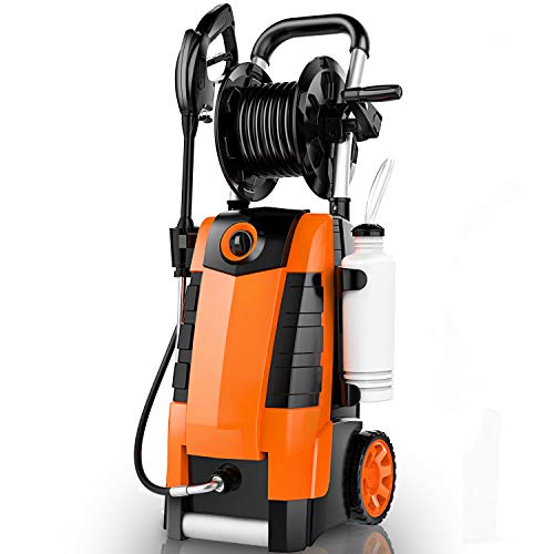 TEANDE 3800PSI Electric Pressure Washer, 1800W 2.8GPM Power Washer with Hose Reel, Spray Gun, Quick Connect Nozzles, 35' Hose (Orange)