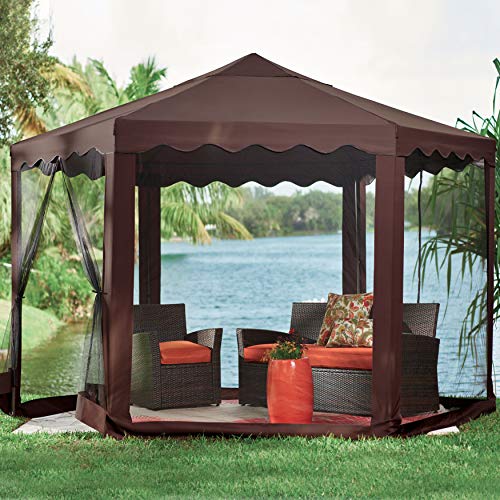 BrylaneHome New and Improved 13'W Hexagon Gazebo, Chocolate