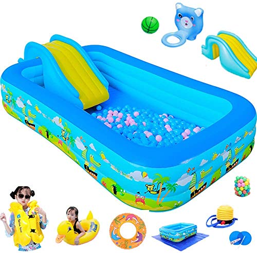 CATLXC Foldable Inflatable Water Slide for Kids Water Toys Portable Children Swimming Pool Removable Ocean Ball Pool Blue,38019065cm