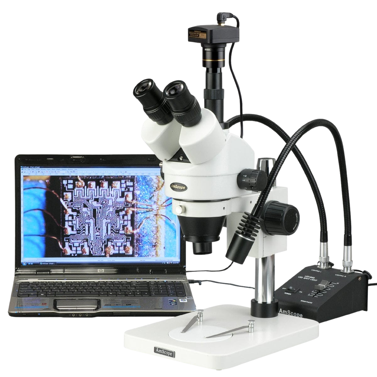 Amscope SM-1TSW2-L6W-10M 3.5 - 225X Zoom Stereo Microscope with Gooseneck LED Lights Plus 10MP USB Digital Camera New