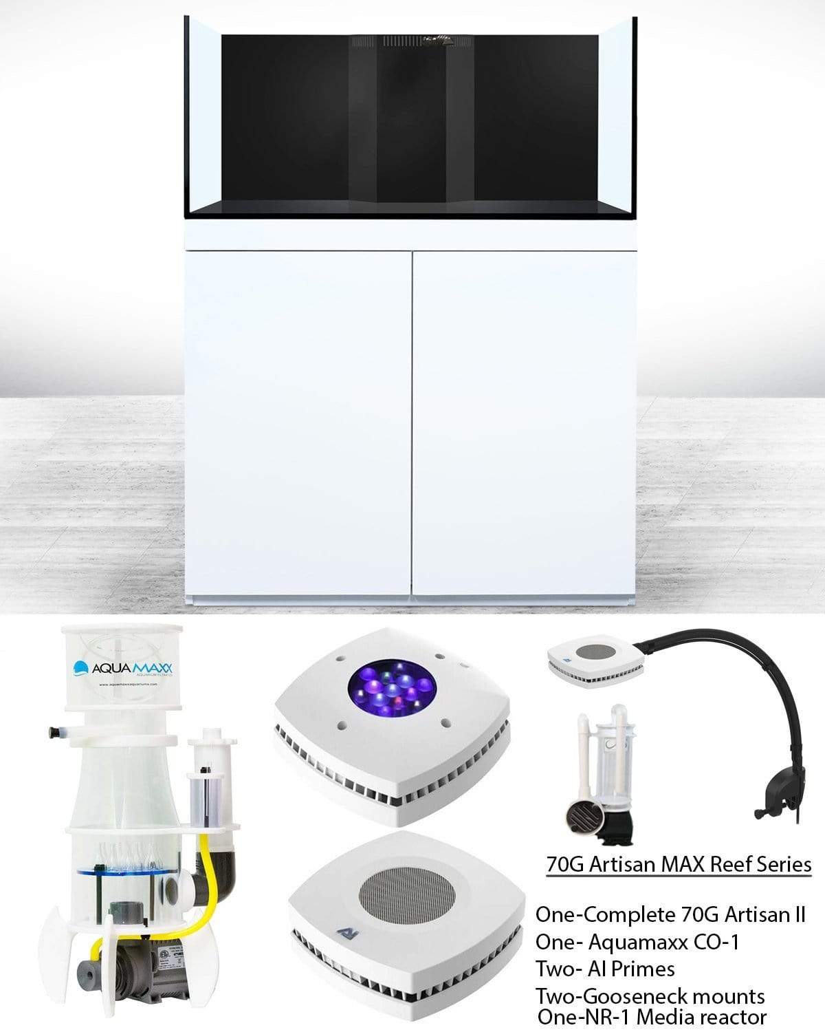 CAD Lights 70 Gallon Artisan II Full Package Glass Aquarium with Maple Piano Cabinet & Skimmer (1870-ART)