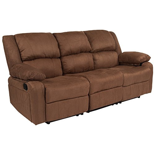 EMMA + OLIVER Chocolate Brown Microfiber Sofa with Two Built-in Recliners