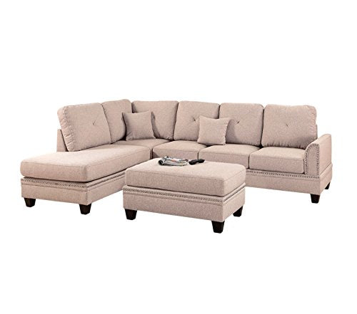Poundex Bobkona Anondale Sectional With Ottoman, Coffee