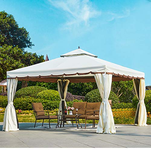MELLCOM 12’ x 12’ Outdoor Patio Gazebo, Aluminum Frame Soft Top Outdoor Gazebo Canopy with Polyester Curtains and Air Venting Screens, White