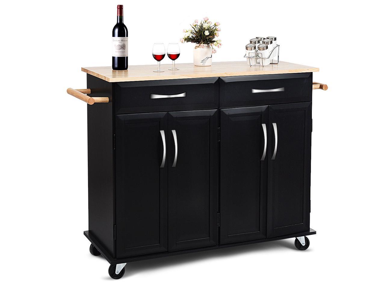 Rolling Kitchen Trolley Island Cart Wood Top Storage Cabinet Utility w/ Drawers