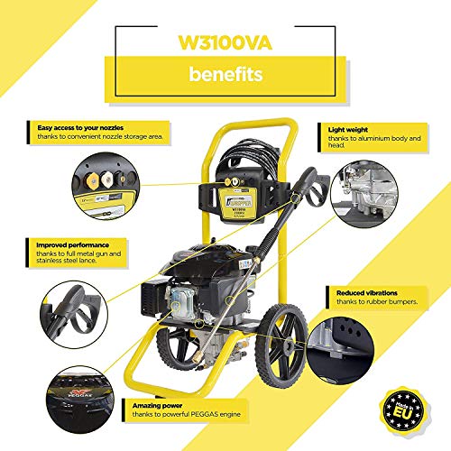 WASPPER - W3100VA - 31000 PSI - 2.9 GPM - Gas Pressure Washer - 196CC - 5 Nozzle Set - PEGGAS Vertical Engine