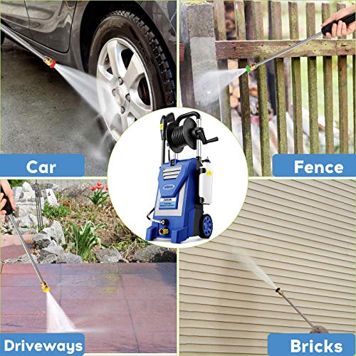 Pressure Washer mrliance 3800PSI Electric Pressure Washer 2000W Power Washer 3.0 GPM High Power Washer Surface Cleaner Machine with Hose Reel & Detergent Tank & 5 Nozzles (Blue)