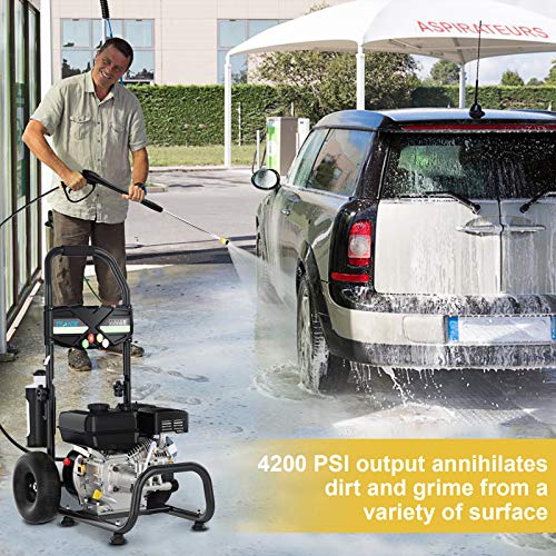 TEANDE Gas Pressure Washer 4200PSI 212CC Pressure Washer 2.8GPM Gasline Power Washer, 5 Adjustable Nozzles,1Gallon Flue Tank (Black)