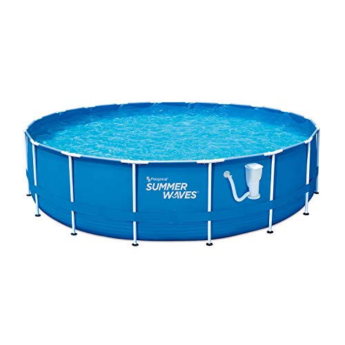 Summer Waves Active 14 Foot x 36 Inch Metal Frame Outdoor Backyard Above Ground Swimming Pool Set with Filter Pump, Ladder, and Repair Patch