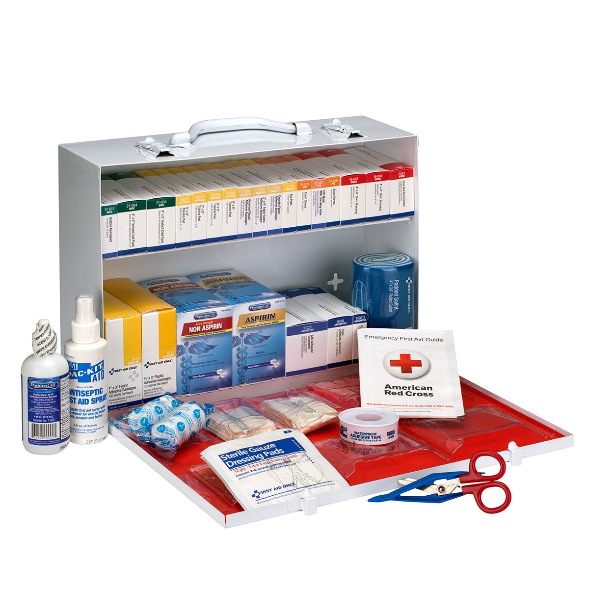 First Aid Only 75 Person 2 Shelf First Aid Metal Cabinet, ANSI B+, Type I and II, with Medications (2 per order)