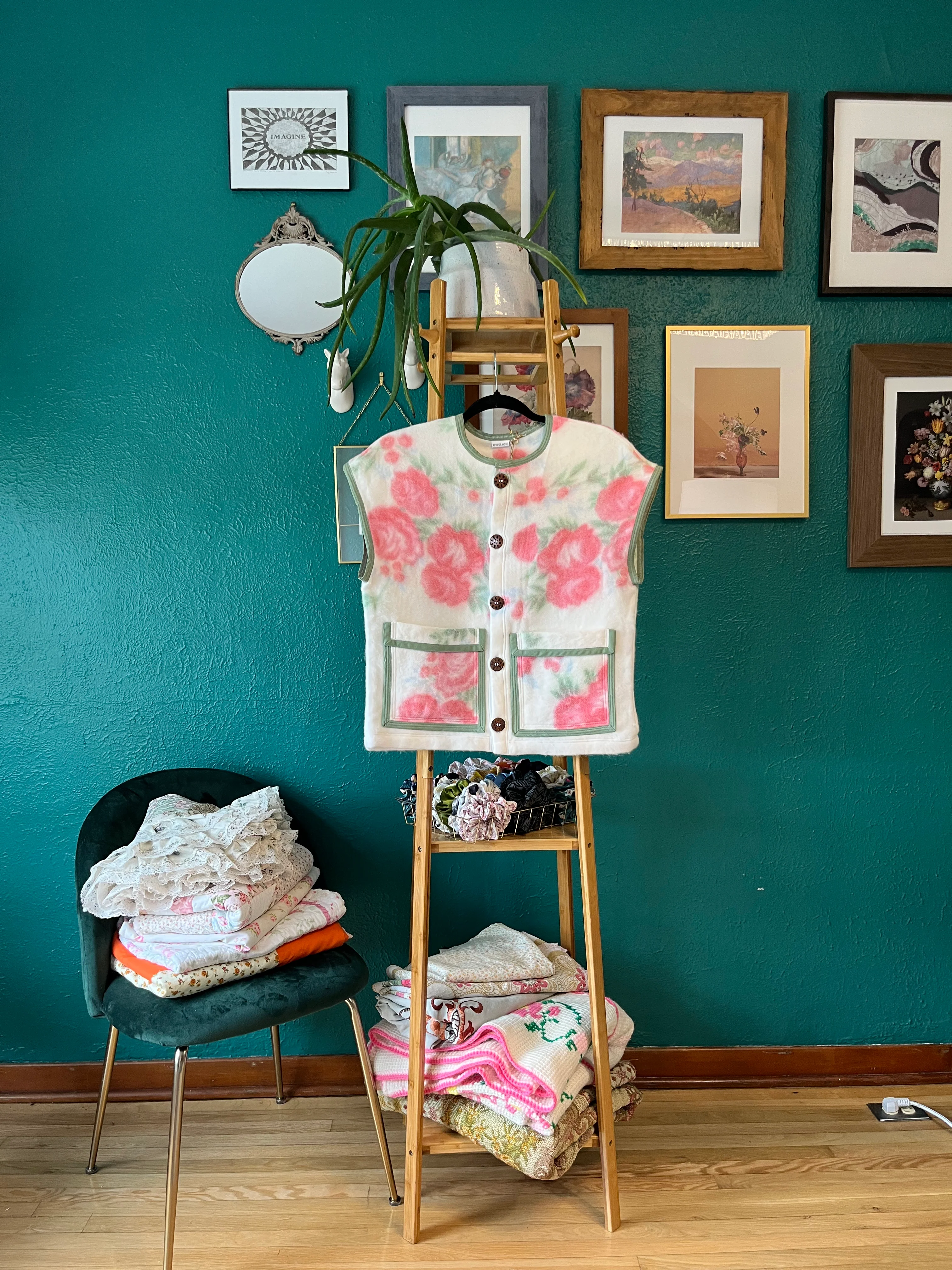 Blanket Vest in Rose Trellis Viscose and Nylon (M)