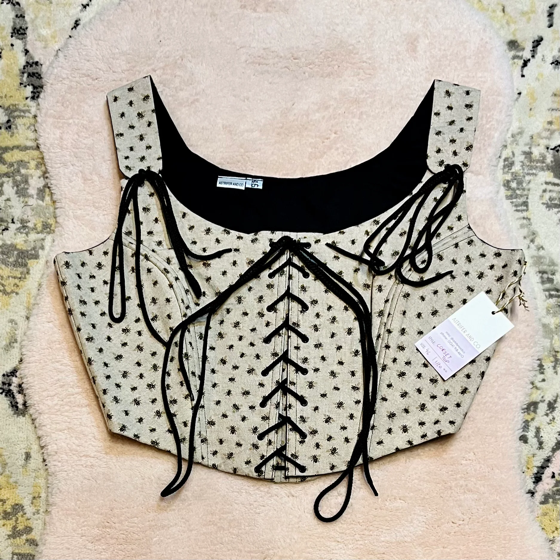 Front Lacing Corset Top with Adjustable Straps in Bumble Bees- Size EU 46 (XL)