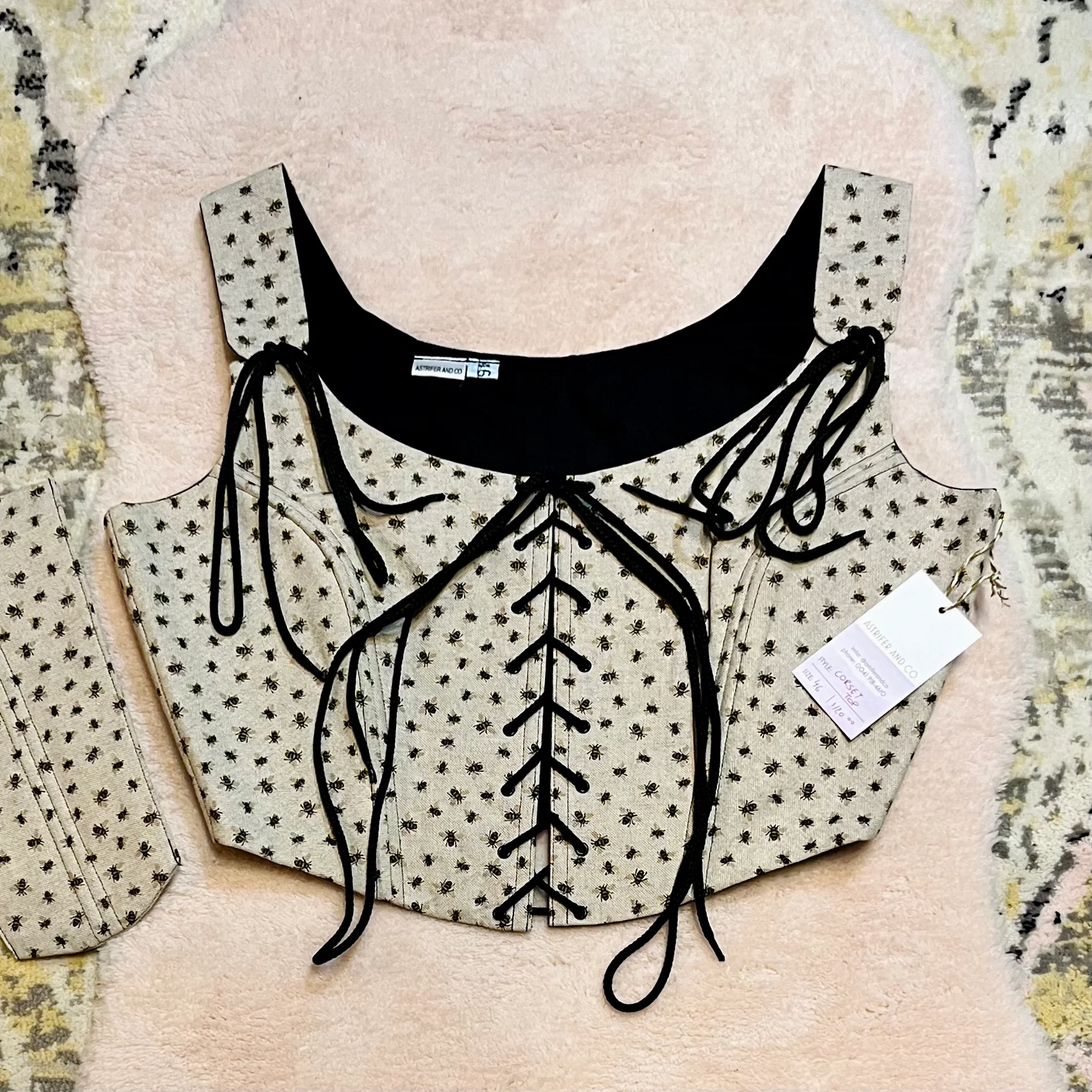 Front Lacing Corset Top with Adjustable Straps in Bumble Bees- Size EU 46 (XL)