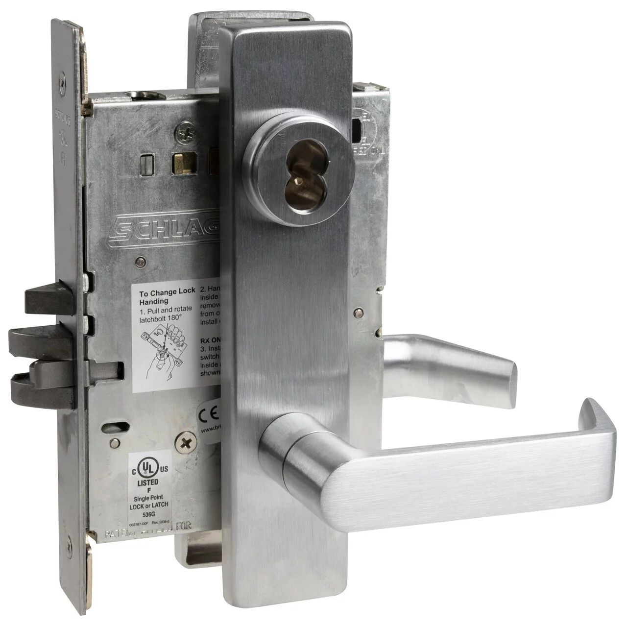 Schlage L9050J 06L 626 Grade 1 Entrance Office Mortise Lock Schlage FSIC Less Core 06 Lever L Escutcheon Satin Chrome Finish Field Reversible