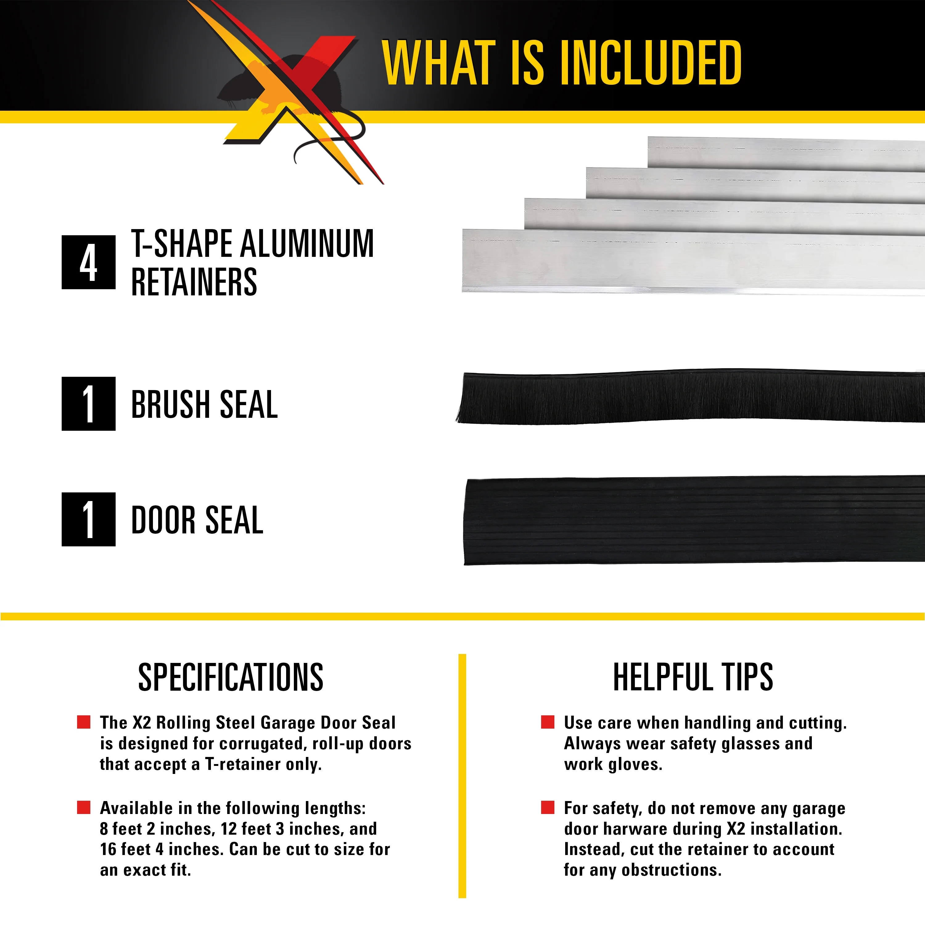 Xcluder X2 Rodent Proof Roll-up Door Seal Kit; 16ft. x 2in. x 1.625in.