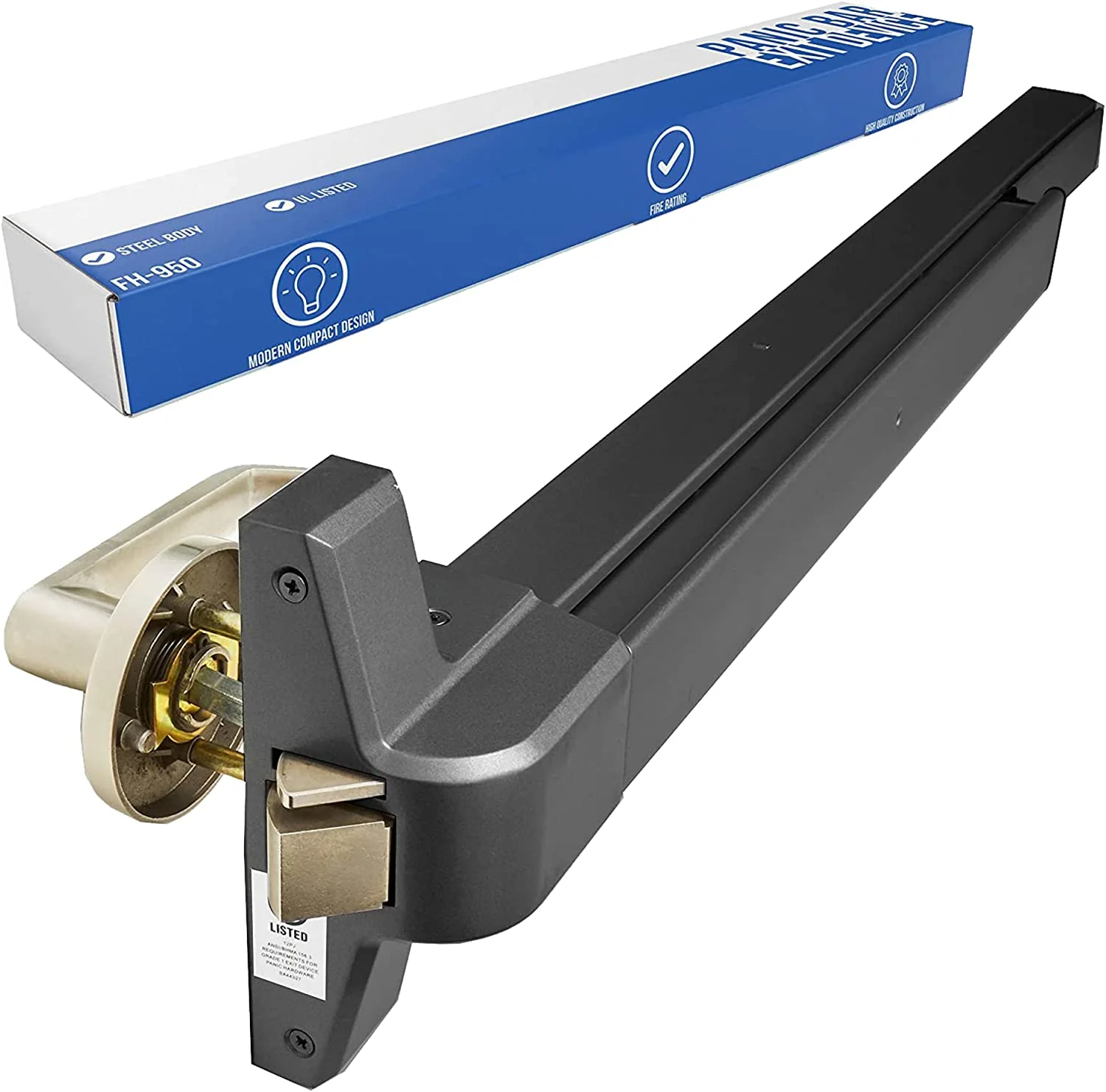 Fortstrong Black Panic Bar Exit Device with Lever - FH-950B - Contemporary Style for Doorknobs